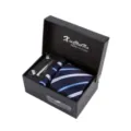Coffret cadeau cravate homme rayée avec boutons de manchette pince cravate poche. - A2