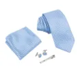 Conjunto de corbata azul con patrón geométrico pañuelo y gemelos para hombre de negocios. - Estampado Geométrico Azul Claro