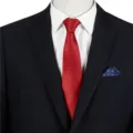Men's red business formal tie variant with pocket square, sleek professional suit accessory. - STJ111