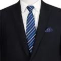 Men's classic blue striped zipper necktie and matching pocket square for men suit. - STJ112