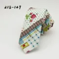 Vintage cotton printed necktie for men, stylish polka dot and strawberry patchwork design. - Blue White Polka Dot Strawberry