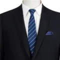 Men's business striped necktie set with matching pocket square for formal suit wear. - STJ122