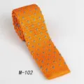 Orange knitted tie for men, stylish flat head polyester necktie for casual wear. - Orange & Light Blue