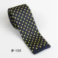 Men's navy blue knitted tie with yellow geometric pattern, stylish casual flat-end necktie. - Dark Blue & Yellow Pattern