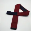 Men's knit flat-tip necktie with red and blue pattern for formal business wear and daily use. - Red Blue Check