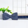 Men's navy blue woven bow tie with white geometric pattern, classic and stylish variant accessory. - Dark Blue and White Check (ZZLJ13)