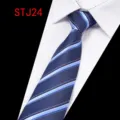 Men classic striped business necktie polyester formal tie shirt accessory for men blue - Blue White Striped (STJ24)