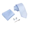 Conjunto de corbata a rayas para hombre de negocios con pañuelo gemelos y pinza formal. - Rayas Azul Claro