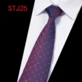 Men's Business Formal Jacquard Retro Tie Navy Blue with Red Grid Wedding Party Necktie - Deep Blue Red White Grid (STJ25)