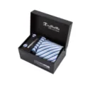 Heren blauw wit gestreepte das set geschenkdoos met pochet manchetknopen dasclip formeel - K55