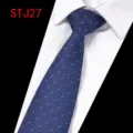 Men's business formal blue tie with white dotted jacquard pattern for wedding party shirt accessories. - Blue White Dot Matrix (STJ27)