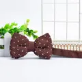 Brown knitted bow tie for men, stylish polka dot pattern suit collar accessory variant. - Brown with White Polka Dots (ZZLJ17)