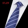 Men's business formal polyester jacquard striped necktie, elegant tie for wedding and office wear. - Blue White Purple Striped (STJ29)
