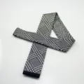 Men's knitted flat head tie with geometric diamond pattern, stylish business casual necktie. - Dark Blue White Diamond Houndstooth