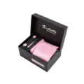 Coffret cadeau cravate motif géométrique rose pour hommes avec cravate et boutons de manchette. - K100