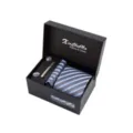 Coffret Cadeau Cravate Rayée Homme Affaires avec Boutons de Manchette et Pochette - K192