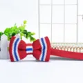 Stylish knit bow tie for men featuring red white and blue stripes, ideal formal wear. - Red White and Blue Tri-Color Stripes (ZZLJ22)