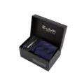 Coffret cravate homme avec boutons de manchette et pince à cravate, design rayé bleu classique. - N1