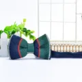 Men's knitted bow tie with blue green and red stripes, stylish accessory for formal and casual wear. - Dark Blue Green Red White Colorblock (ZZLJ23)