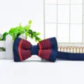 Men knit bow tie, classic blue with red stripes, stylish polyester neckwear for formal wear. - Dark Blue with Red Stripes (ZZLJ24)
