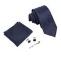 Conjunto de corbata de traje de negocios formal para hombre con pañuelo gemelos en azul marino. - Sarga Azul Oscuro
