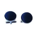 Dark blue round satin cufflinks for men, elegant metallic frame business shirt suit accessories - CK17 Light Navy