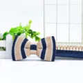 Men's knitted bow tie featuring stylish blue and beige stripes, perfect for formal shirts. - Blue White and Beige Stripes (ZZLJ25)