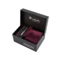 Coffret cadeau cravate bordeaux à motif géométrique avec boutons de manchette et pince. - N4