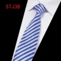 Men's classic blue striped necktie for business formal wear, wedding and daily office suit use. - Blue White Fine Striped (STJ38)