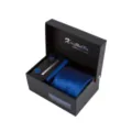 Coffret cadeau cravate rayée bleue élégante homme avec boutons de manchette et pochette - N6