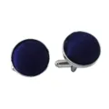 Classic round dark blue satin cufflinks with silver metal trim for men's business shirts. - CK20 Dark Purple