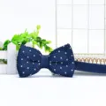 Navy blue knitted bow tie for men, stylish dotted pattern wedding party neckwear accessory. - Dark Blue with White V-Pattern (ZZLJ28)