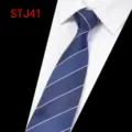 Men business formal polyester jacquard retro tie blue with white stripes for suit - Deep Blue White Striped (STJ41)