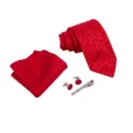 Set de corbata formal pañuelo gemelos y pinza de corbata rojo con diseño elegante. - Rojo Patrón Floral