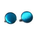 Blue satin round cufflinks for men's business dress shirts metal backing - CK12 Lake Blue