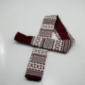 Men knit necktie, burgundy and white geometric jacquard pattern, flat end design. - Wine Red Off-White Diamond
