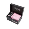Coffret cadeau cravate cachemire rose avec pochette boutons de manchette et pince cravate - S07
