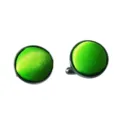 Green satin cufflinks for men, round shape with metal base, ideal for business shirts. - CK13 Grass Green