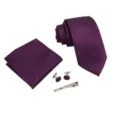 Conjunto de corbata morada con corbata estampada, pañuelo, gemelos y pasador elegante. - Morado Textura