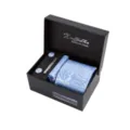 Ensemble de cravate cachemire bleu clair avec boutons de manchette et boîte noire. - S19