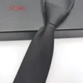 Men's black polyester silk business formal suit tie zipper necktie variant stylish - Solid Black Zipper (STJ46)
