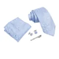 Conjunto de corbata para hombre azul claro con estampado floral, pañuelo, gemelos y pinza. - Azul Claro Vid Floral