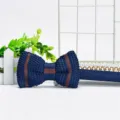 Navy blue knitted bow tie with brown stripes, stylish men's accessories variant for formal wear. - Dark Blue with Brown Stripes (ZZLJ34)