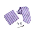 Hombre Púrpura Rayado Corbata Pañuelo Gemelos Pinza Corbata Conjunto Negocios - Rayas Diagonales Púrpuras
