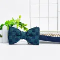 Men blue green checkered bow tie stylish polyester fabric classic patterned neckwear formal. - Blue and Green Colorblock Checkerboard (ZZLJ35)