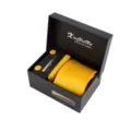 Ensemble coffret cadeau de cravate jaune formelle pour hommes avec boutons de manchette. - T2