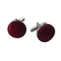 Red satin round cufflinks for men, classic metal base business shirt suit accessories. - CK15 Wine Red