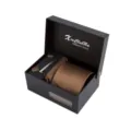 Elegant coffret cadeau cravate marron classique boutons de manchette et pince homme. - T6