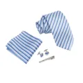 Hombre corbata a rayas azules pañuelo gemelos conjunto negocios moda variante - Clásico Azul Blanco Rayado
