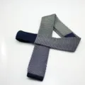 Men's navy blue knit tie with flat head design, stylish knitted necktie for formal wear - Dark Blue and White
